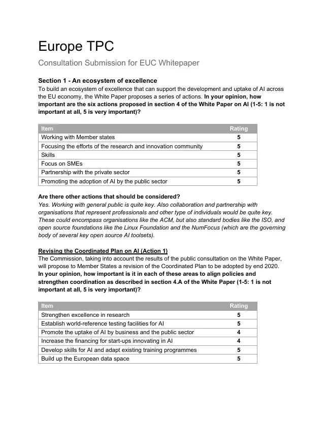 Page 2 of EC AI White Paper consultation submission