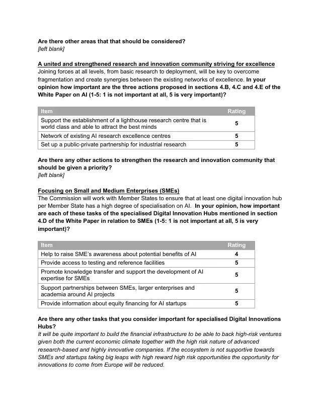 Page 3 of EC AI White Paper consultation submission