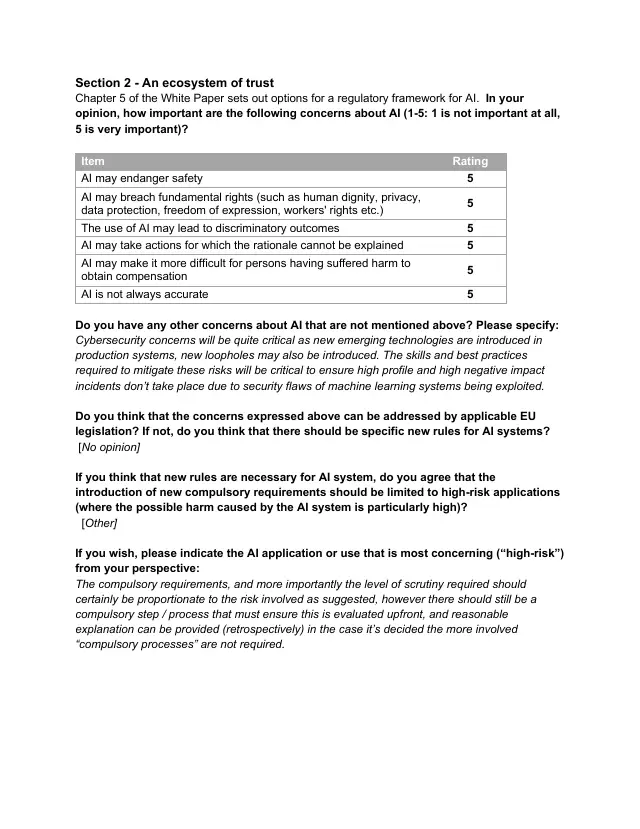 Page 4 of EC AI White Paper consultation submission