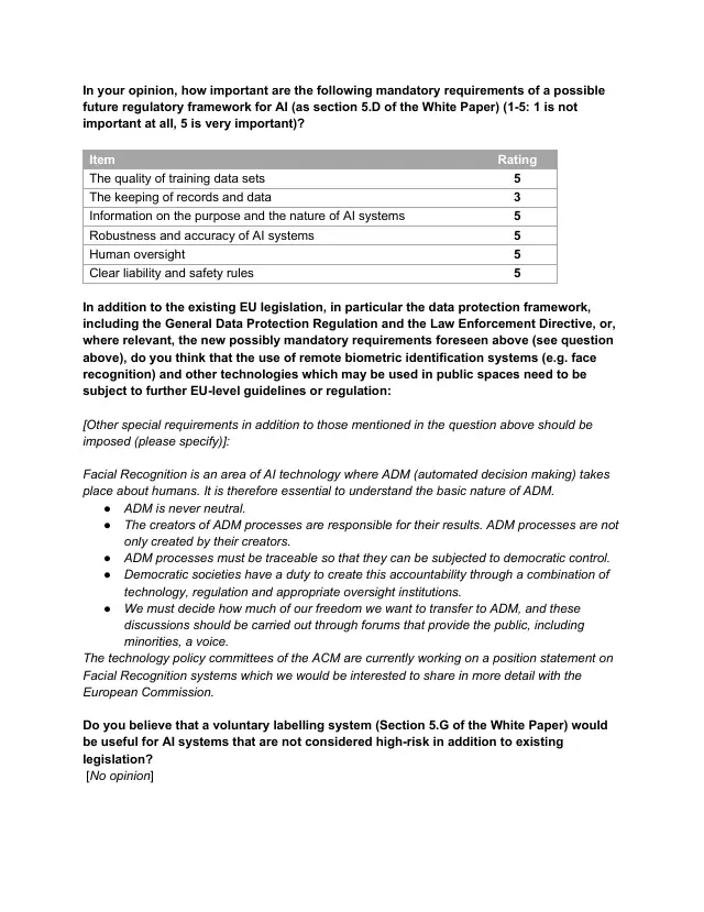 Page 5 of EC AI White Paper consultation submission