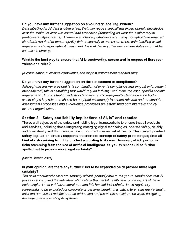 Page 6 of EC AI White Paper consultation submission