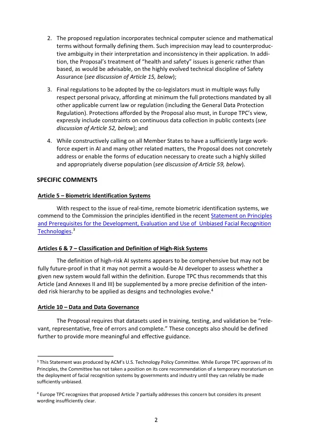 Page 2 of Comments on the proposed AI Act
