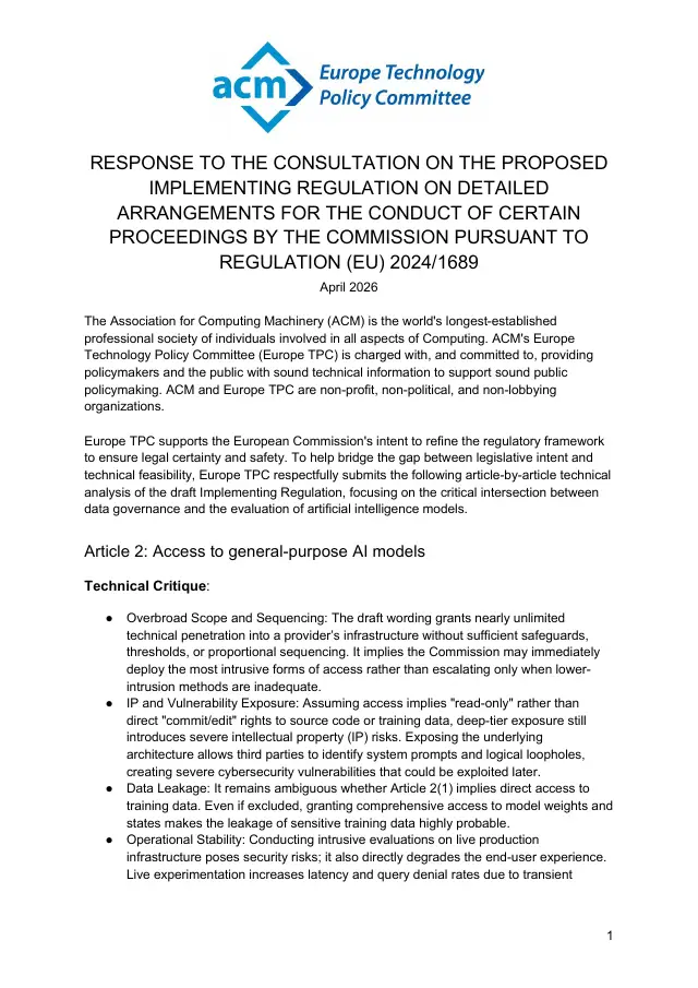 Page 1 of Regulation (EU) 2024/1689 consultation
