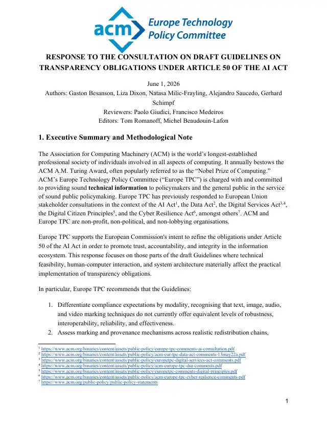 Page 1 of Article 50 transparency guidelines response
