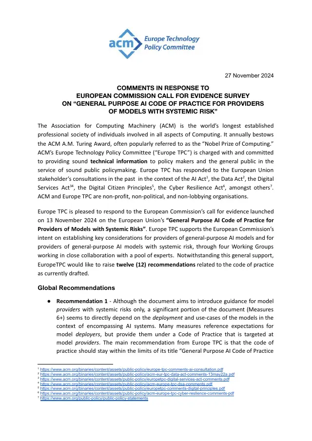 Page 1 of First General-Purpose AI Code of Practice response