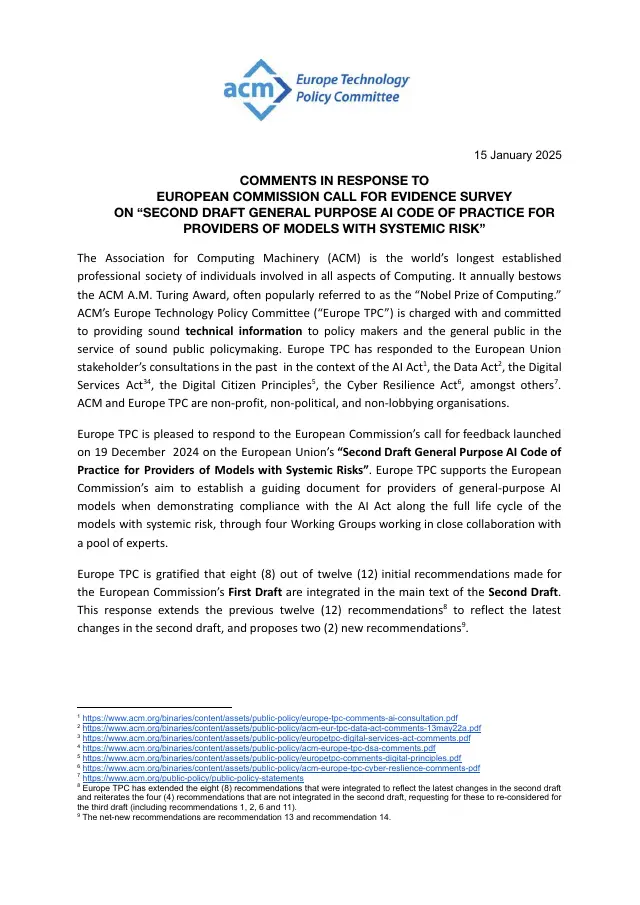 Page 1 of Second General-Purpose AI Code of Practice response