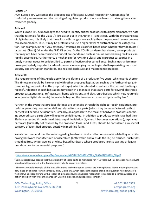 Page 2 of Cyber Resilience Act comments