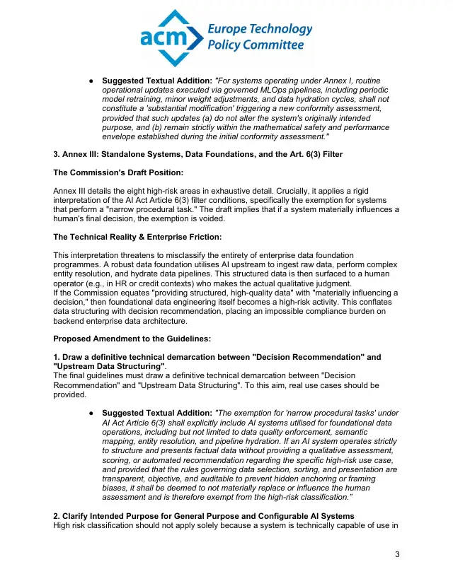 Page 3 of High-risk AI classification guidelines response