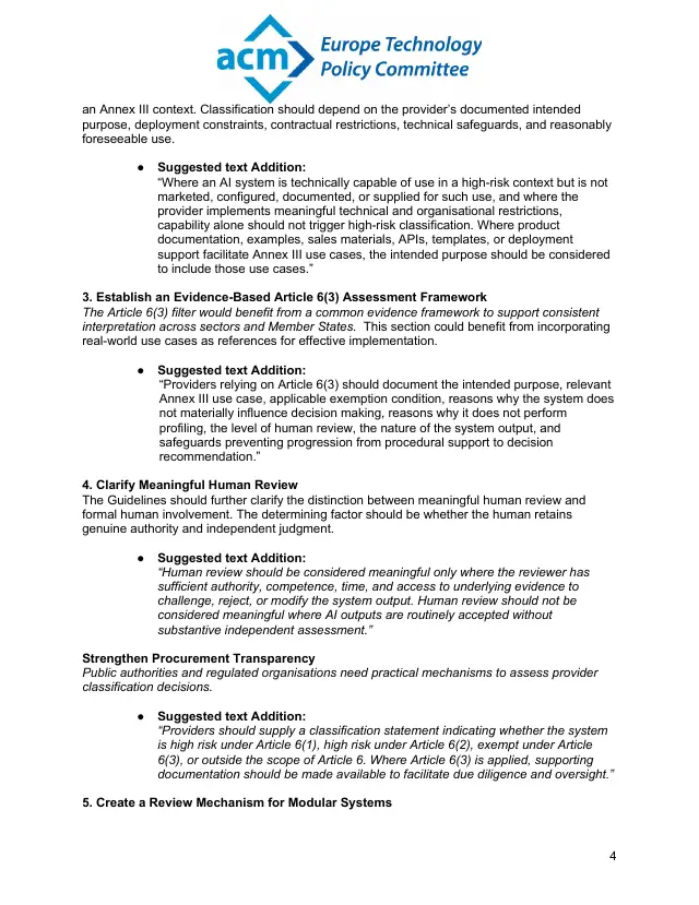 Page 4 of High-risk AI classification guidelines response