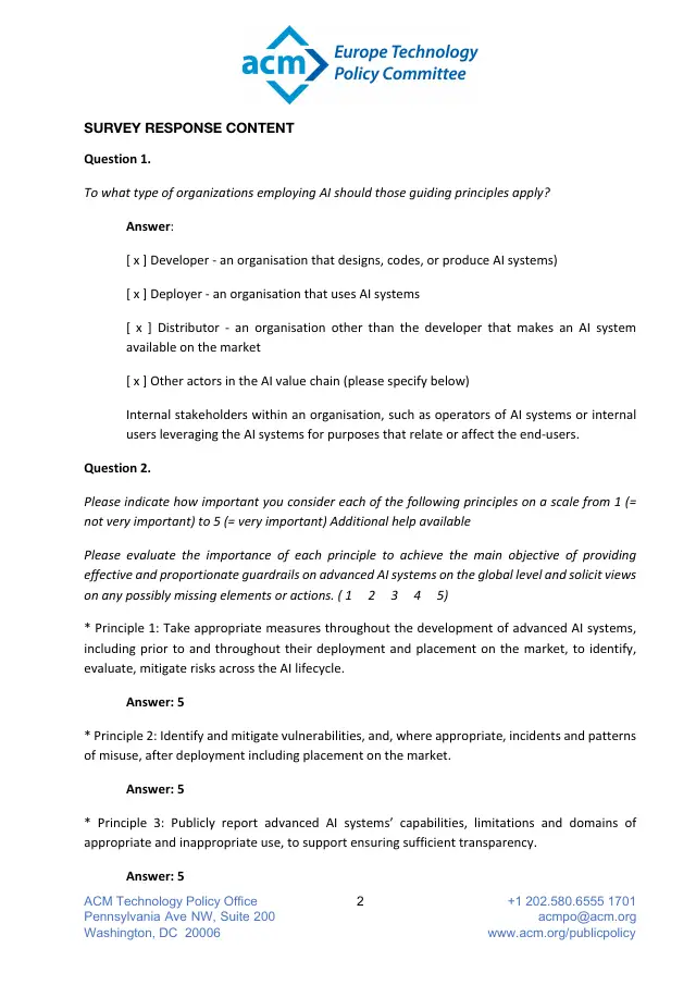 Page 2 of ETPC survey responses
