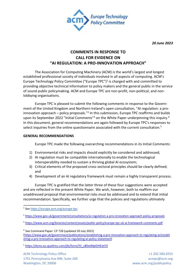 Page 1 of UK AI paper comments