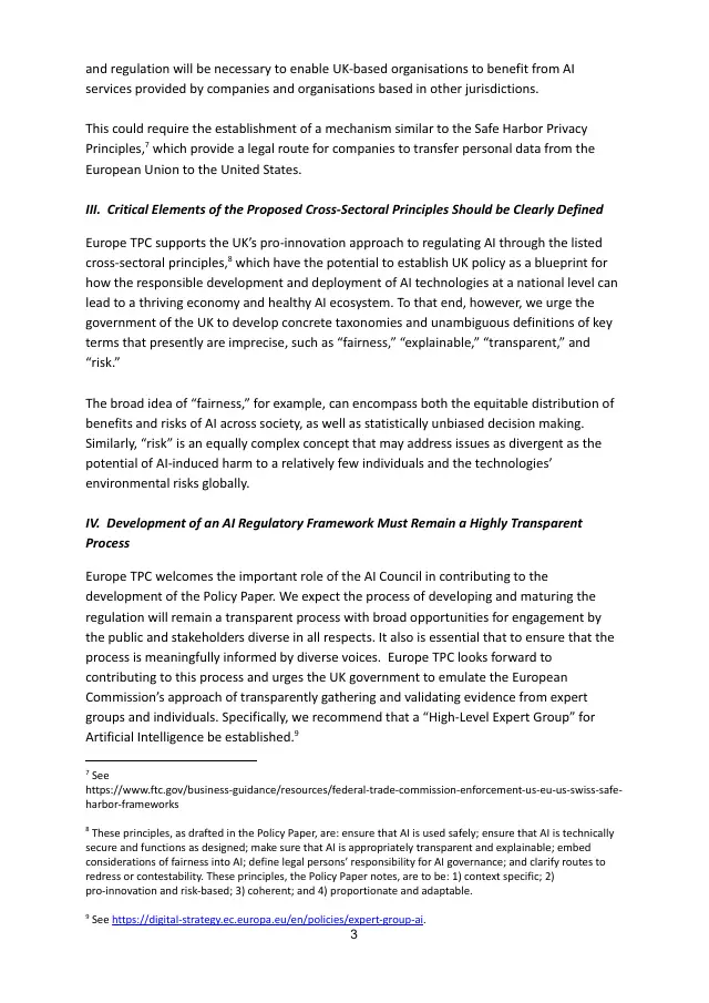 Page 3 of UK AI regulatory framework comments