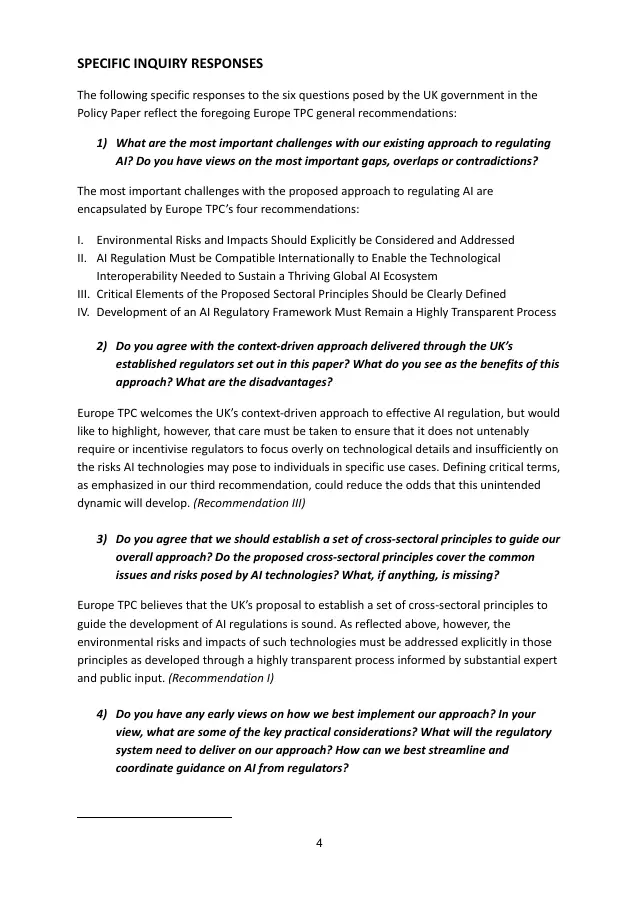 Page 4 of UK AI regulatory framework comments