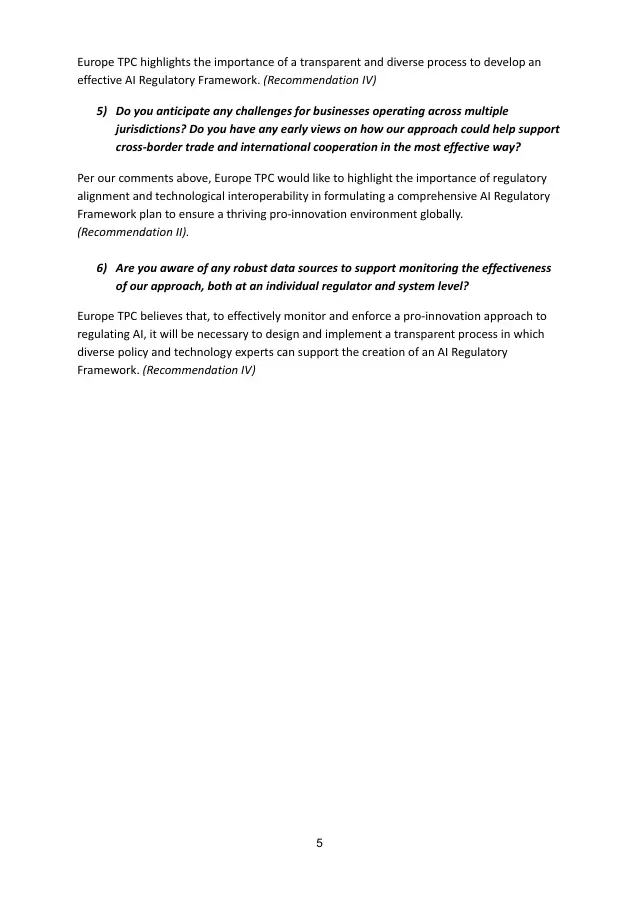 Page 5 of UK AI regulatory framework comments