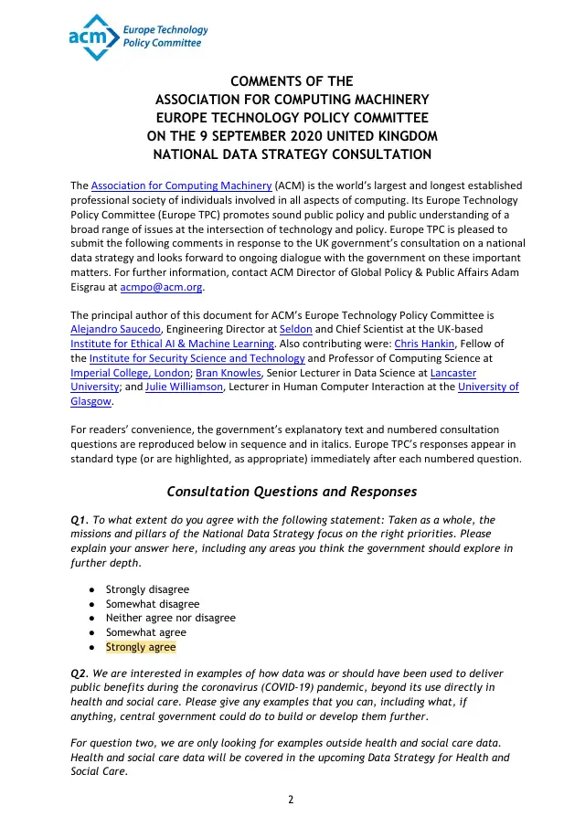 Page 2 of UK National Data Strategy comments