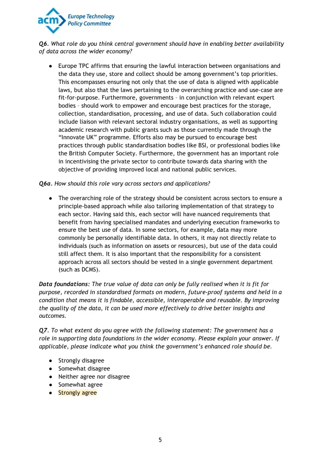 Page 5 of UK National Data Strategy comments