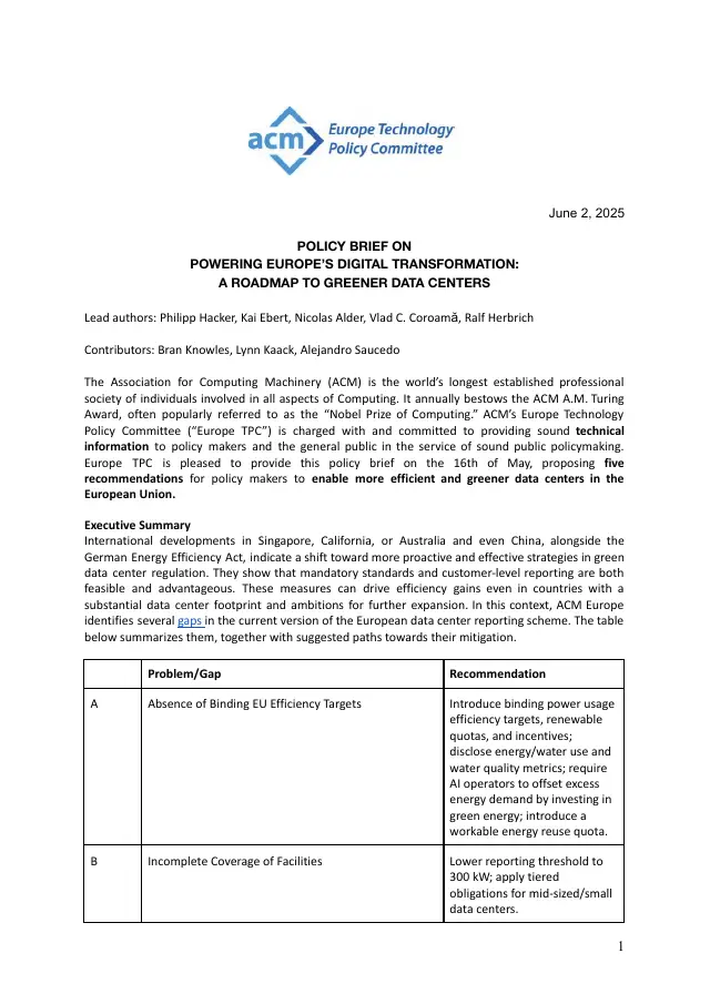 Page 1 of Data-centre statement