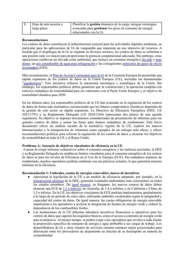Page 2 of Data-centre statement: Spanish