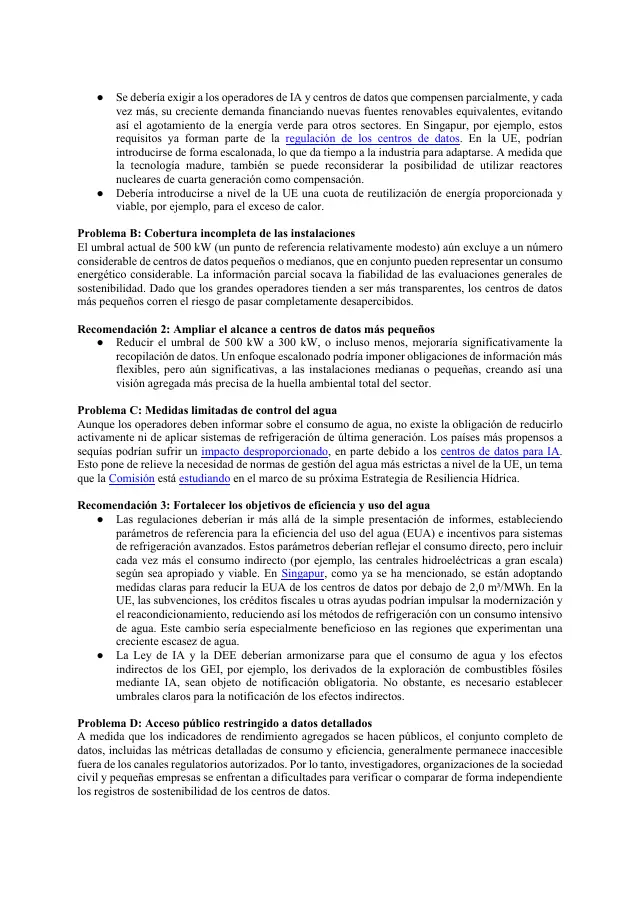 Page 3 of Data-centre statement: Spanish