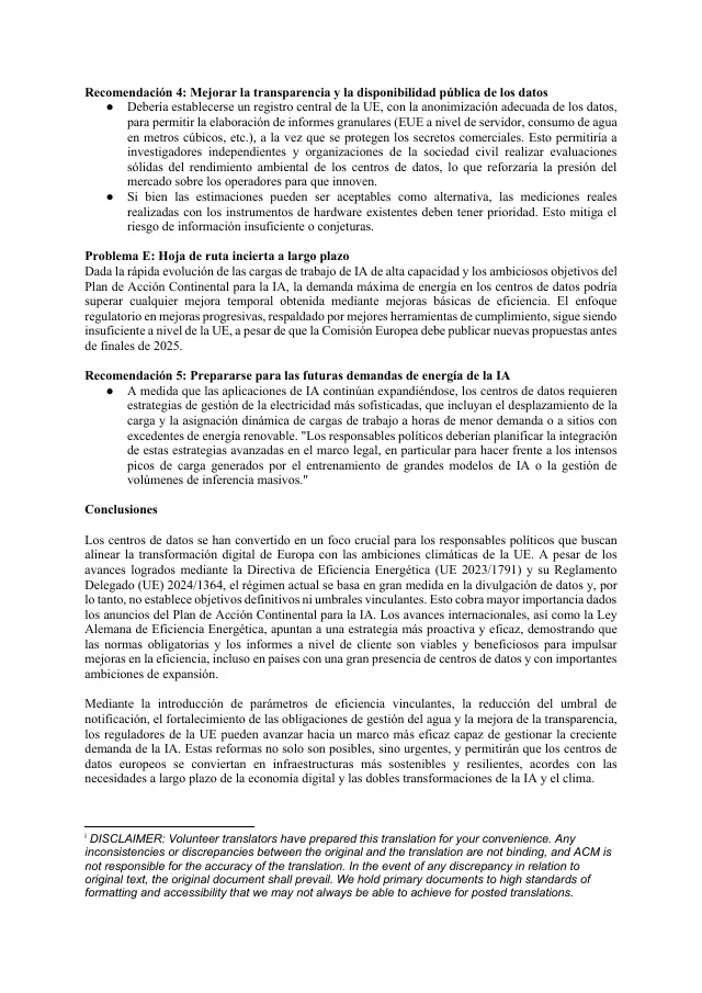 Page 4 of Data-centre statement: Spanish