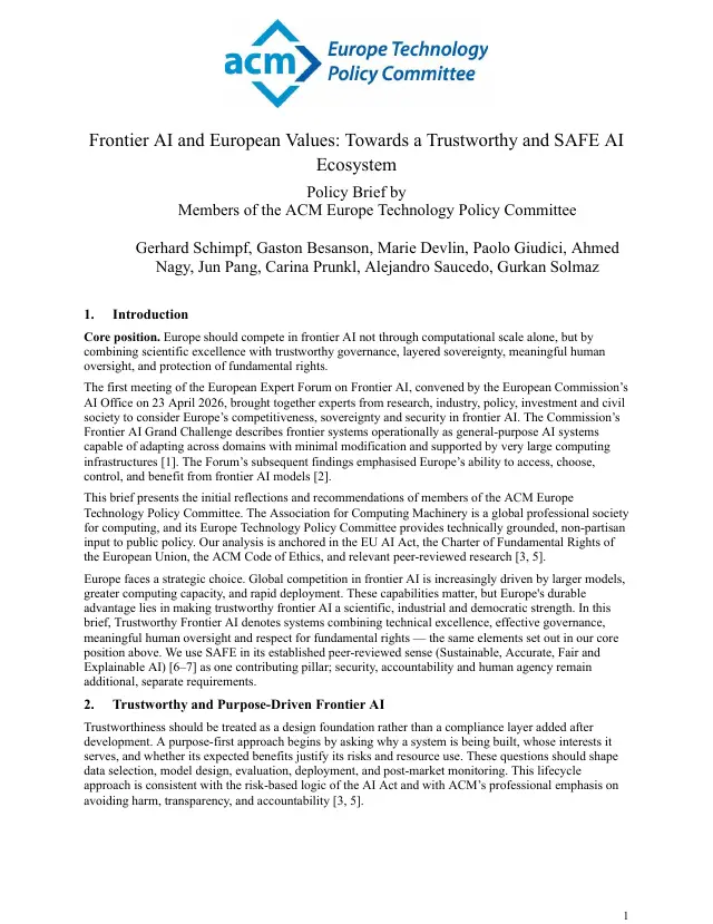 Page 1 of Frontier AI and European values
