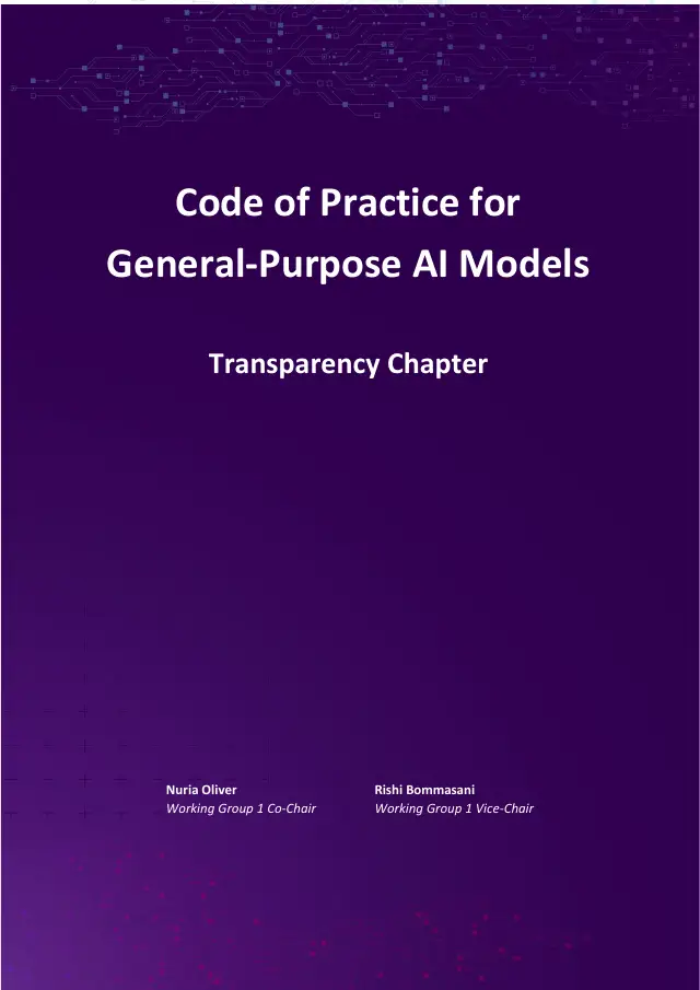 Page 1 of GPAI Code of Practice: Transparency chapter