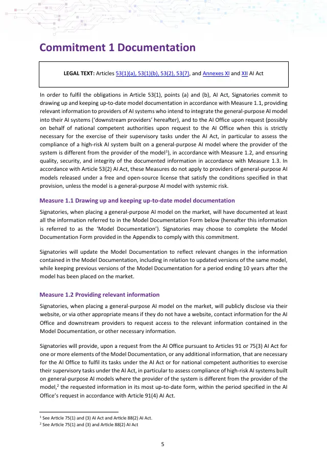 Page 5 of GPAI Code of Practice: Transparency chapter