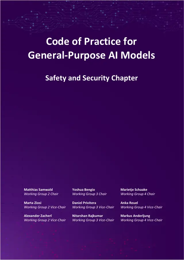Page 1 of GPAI Code of Practice: Safety and Security chapter