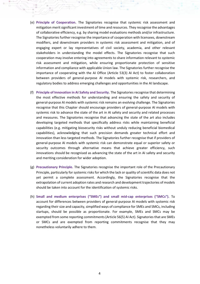 Page 4 of GPAI Code of Practice: Safety and Security chapter