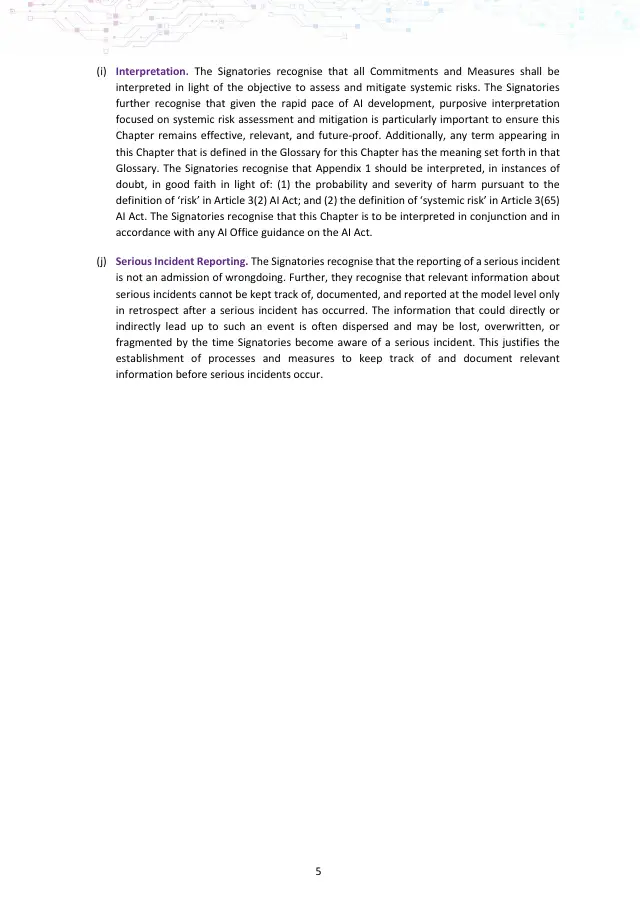 Page 5 of GPAI Code of Practice: Safety and Security chapter