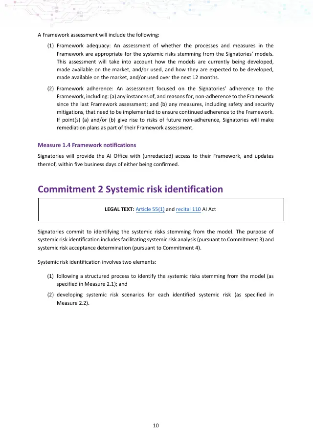 Page 10 of GPAI Code of Practice: Safety and Security chapter