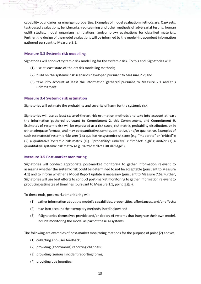 Page 13 of GPAI Code of Practice: Safety and Security chapter