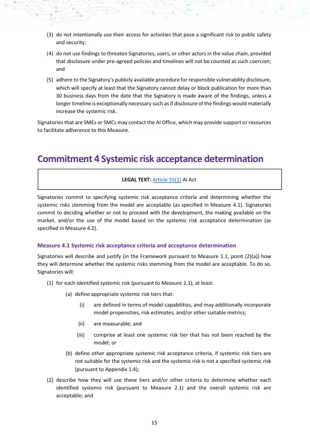 Page 15 of GPAI Code of Practice: Safety and Security chapter