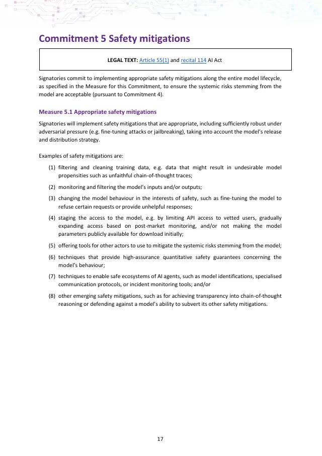 Page 17 of GPAI Code of Practice: Safety and Security chapter