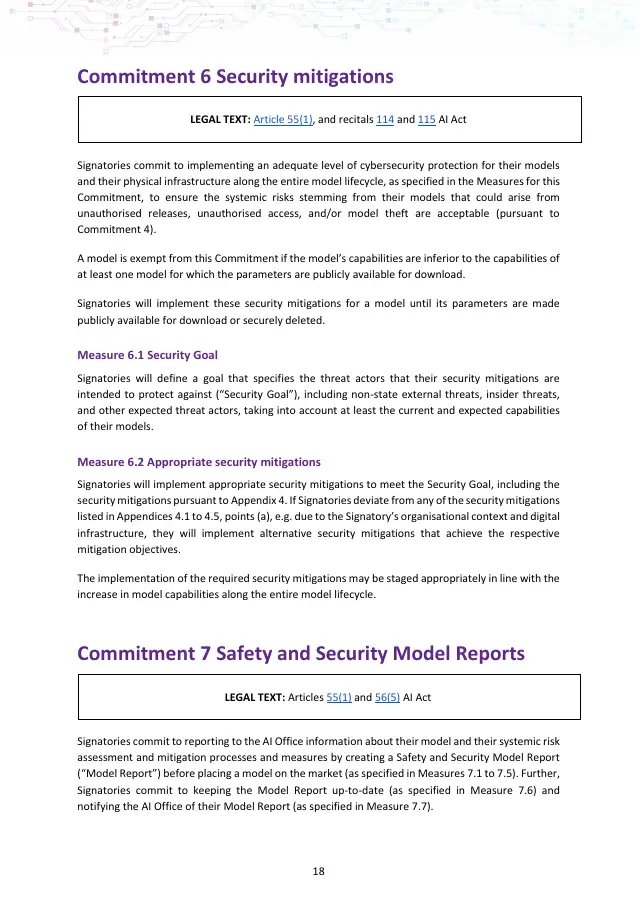 Page 18 of GPAI Code of Practice: Safety and Security chapter