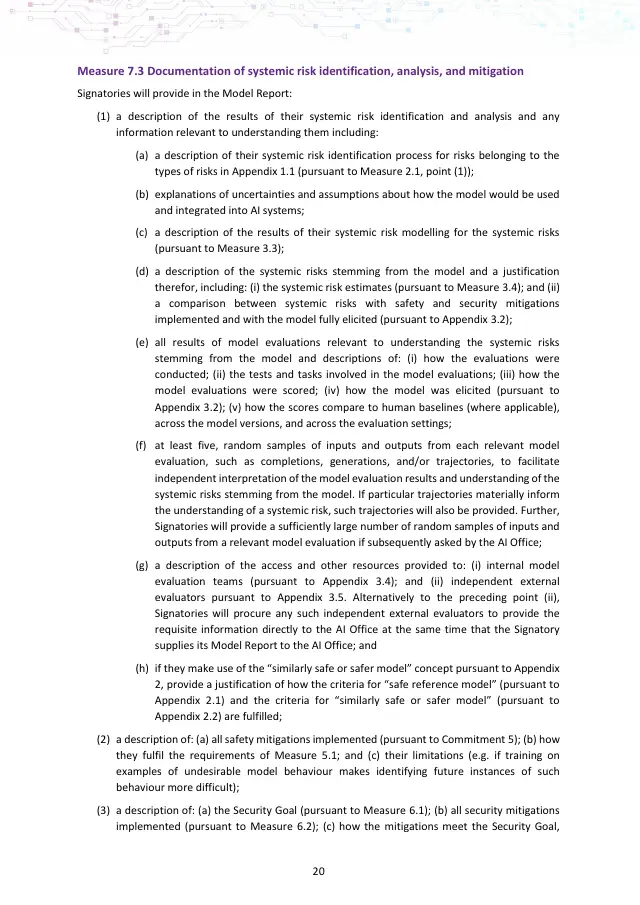 Page 20 of GPAI Code of Practice: Safety and Security chapter
