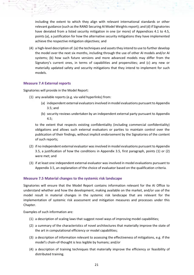 Page 21 of GPAI Code of Practice: Safety and Security chapter
