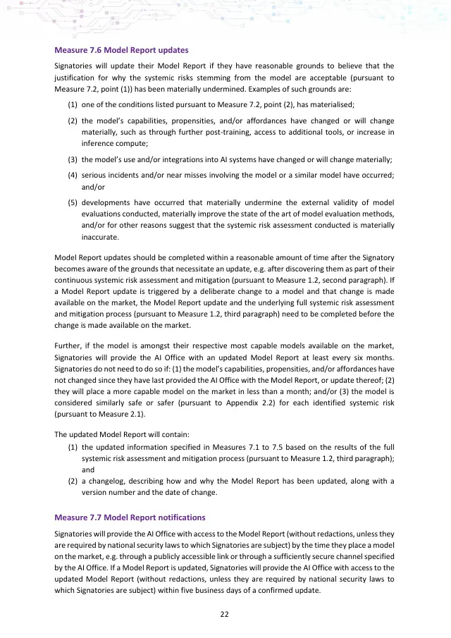 Page 22 of GPAI Code of Practice: Safety and Security chapter