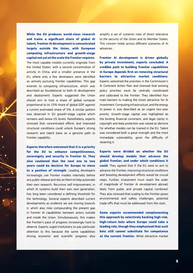 Page 5 of Frontier AI expert findings: competitiveness, sovereignty and security