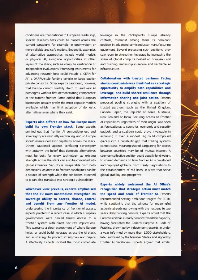 Page 6 of Frontier AI expert findings: competitiveness, sovereignty and security