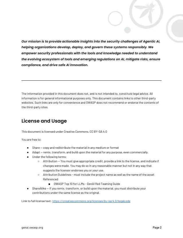 Page 2 of State of Agentic AI Security and Governance 2.01