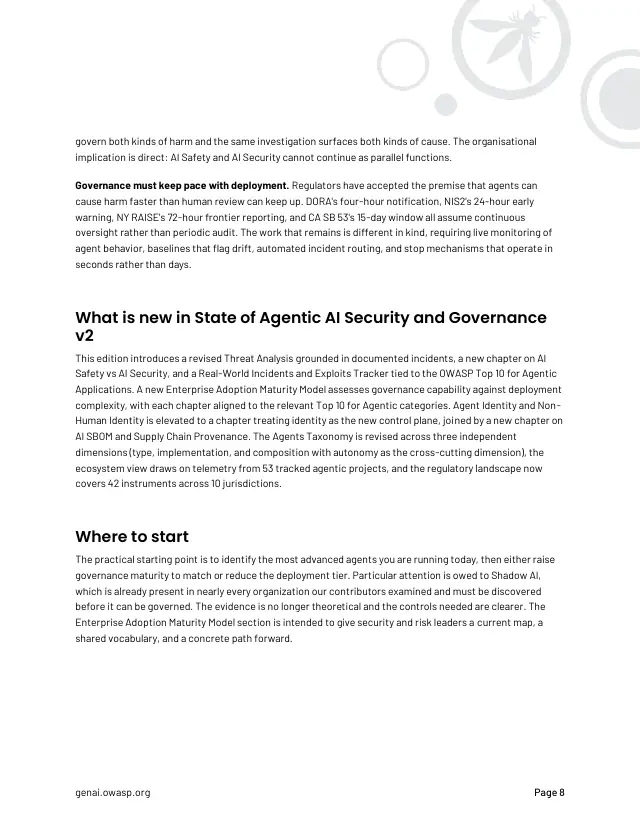 Page 8 of State of Agentic AI Security and Governance 2.01