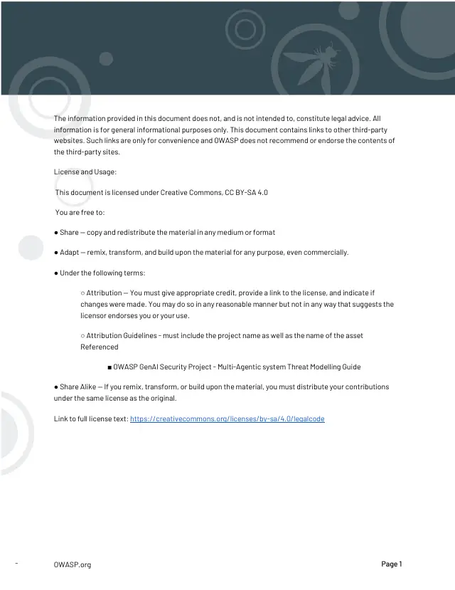 Page 2 of Multi-Agentic system Threat Modeling Guide v1.0